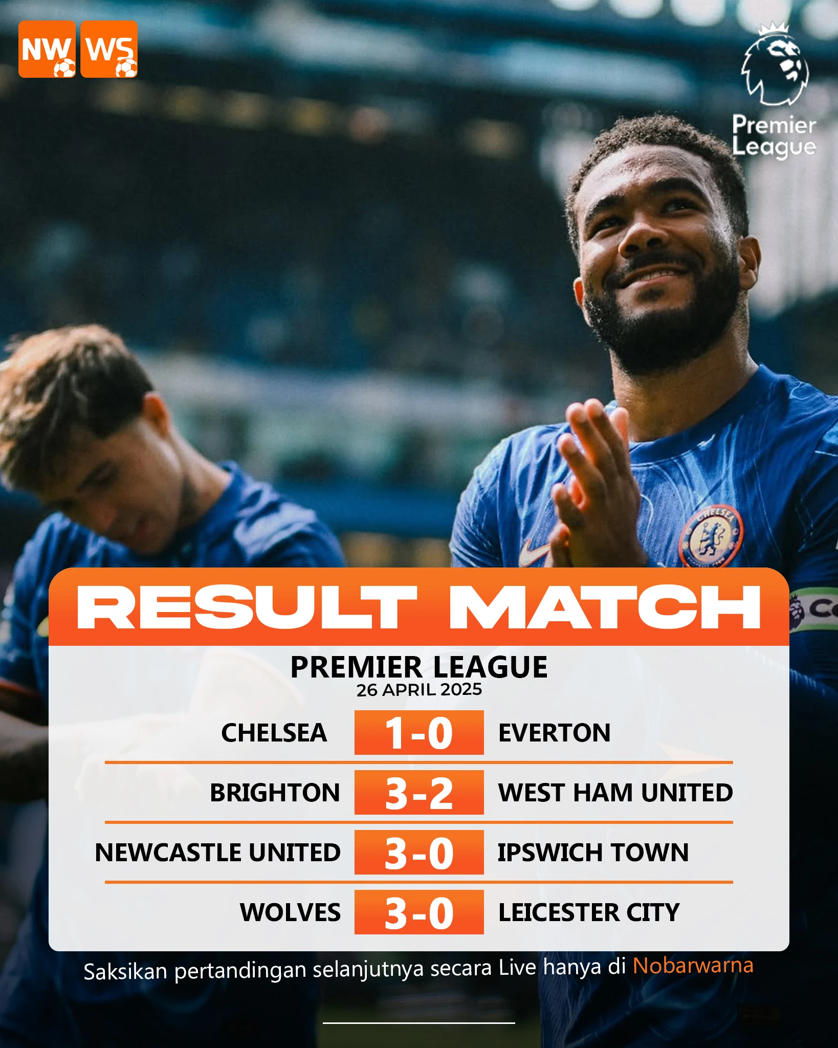 Hasil pertandingan liga PREMIER LEAGUE  